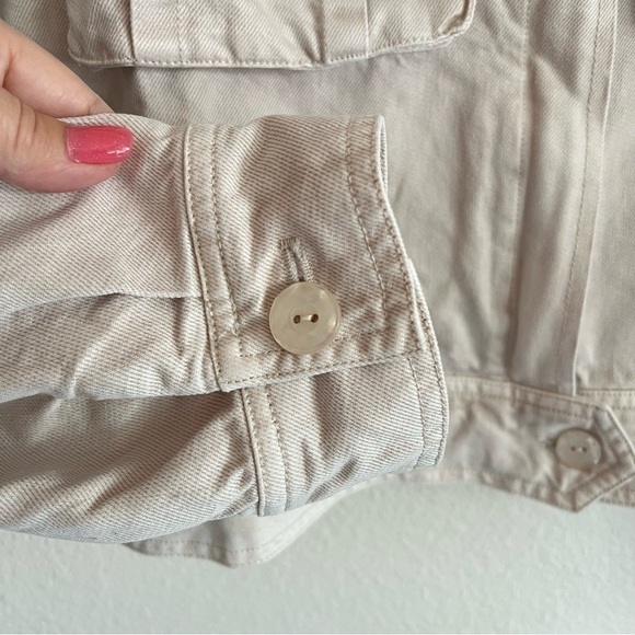 YFB Young Fabulous & Broke Beige Flap pocket Crop  jacket, tencell blend, L NWOT - Picture 9 of 14